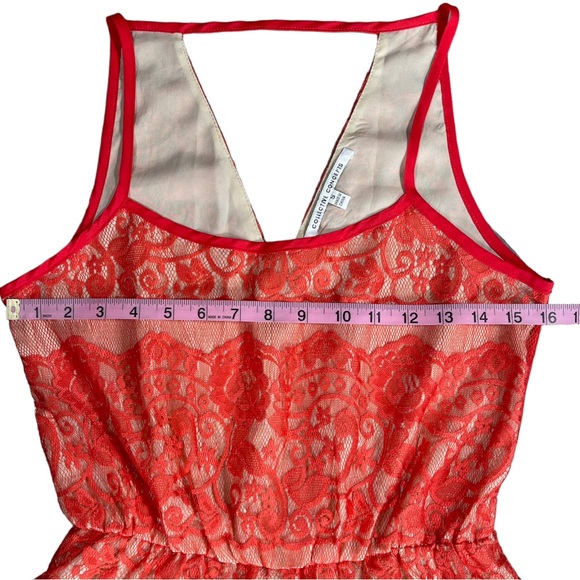 Collective Concepts Sz small coral lace sleeveless dress tan slip cinched waist - Picture 7 of 10